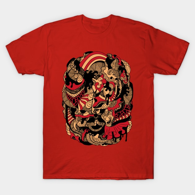 Abstract Wave of Thoughts No 2 - Red and Cream T-Shirt by kenallouis